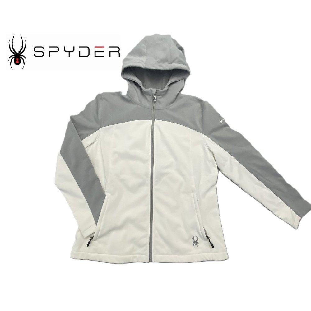 NWOT Spyder HydroWeb Rain Jacket Youth Large White/Gray Full Zip Waterproof